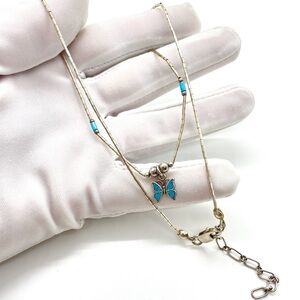 Vintage Sterling Silver Crushed Turquoise Butterfly Pendant Necklace